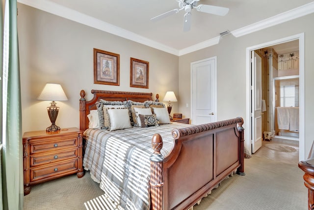 6404 Dorsay Ct, Delray Beach, FL 33484 - bedroom featuring light carpet, ornamental molding, and a ceiling fan