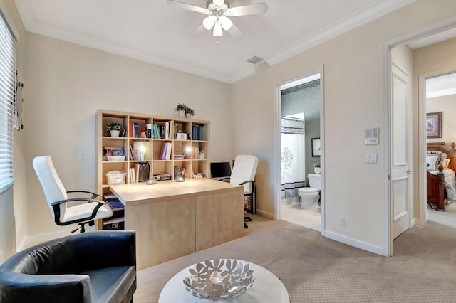 6404 Dorsay Ct, Delray Beach, FL 33484 - office space featuring a ceiling fan, ornamental molding, and light colored carpet
