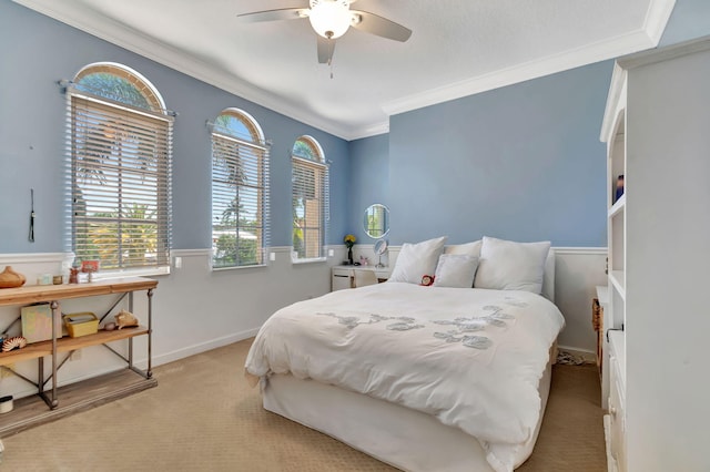 6404 Dorsay Ct, Delray Beach, FL 33484 - bedroom featuring light carpet, ornamental molding, and ceiling fan