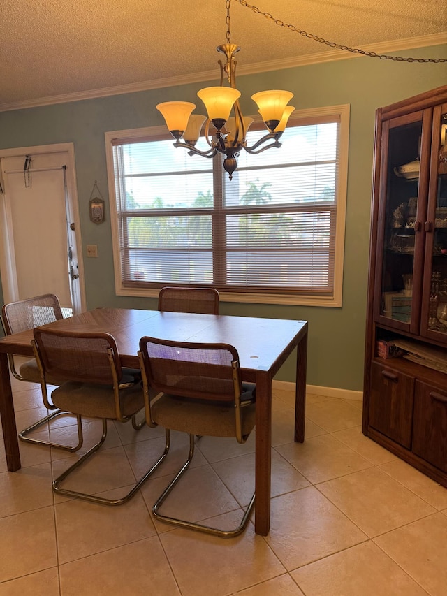 3007 Yarmouth Unit A, Boca Raton, FL 33434 - dining space with a chandelier, light tile patterned floors, crown molding, and a textured ceiling