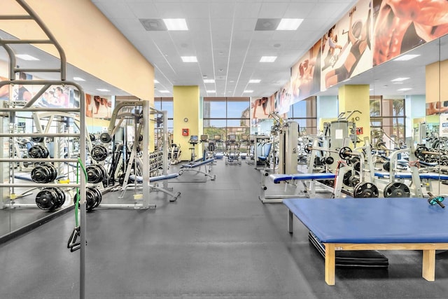 19667 Turnberry Way Unit 10C, Aventura, FL 33180 - gym featuring a drop ceiling, plenty of natural light, and a wall of windows