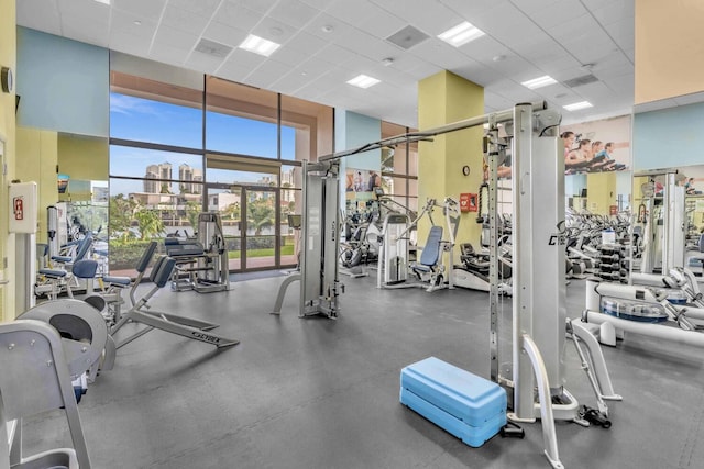19667 Turnberry Way Unit 10C, Aventura, FL 33180 - exercise room with a drop ceiling and expansive windows