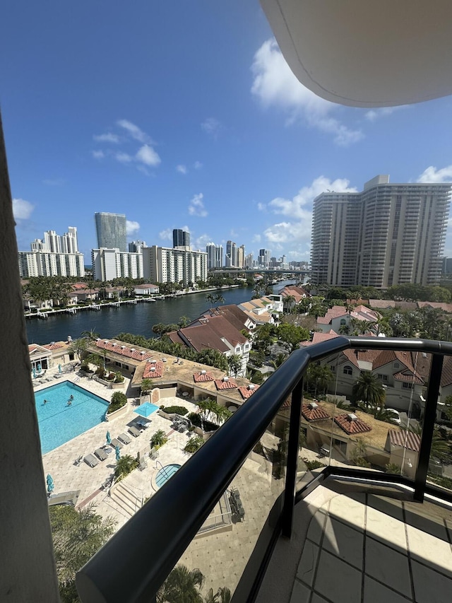 19667 Turnberry Way Unit 10C, Aventura, FL 33180 - balcony with a water view, a view of skyline, and view of pool