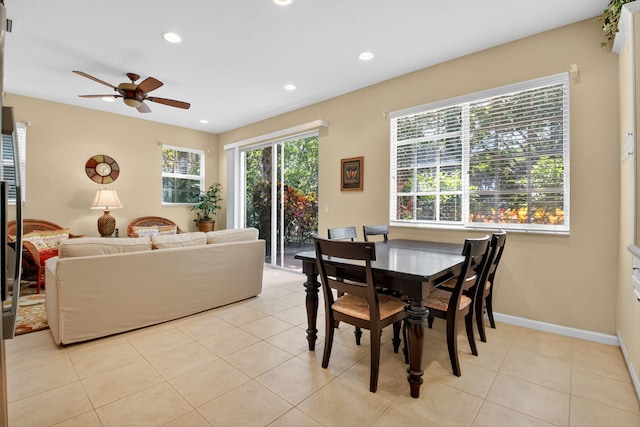 7271 Briella Dr, Boynton Beach, FL 33437 - dining space featuring ceiling fan, recessed lighting, and light tile patterned floors