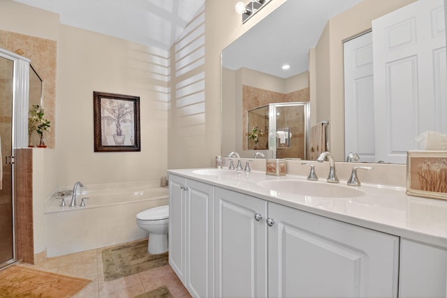 7271 Briella Dr, Boynton Beach, FL 33437 - bathroom with a shower stall, double vanity, a bath, and tile patterned flooring