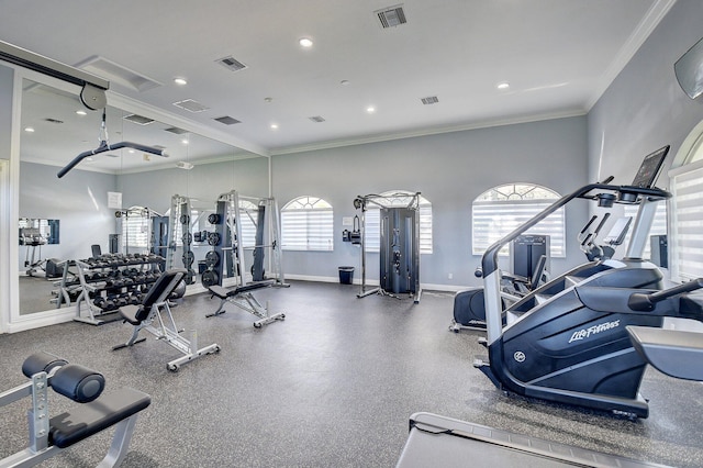 7271 Briella Dr, Boynton Beach, FL 33437 - workout area with crown molding and recessed lighting