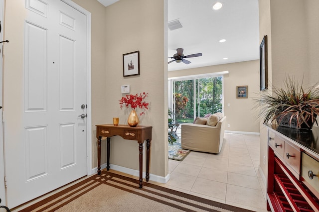 7271 Briella Dr, Boynton Beach, FL 33437 - entrance foyer with a ceiling fan, recessed lighting, and light tile patterned flooring