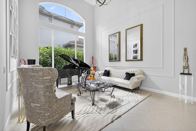 8168 Valhalla Dr, Delray Beach, FL 33446 - sitting room with tile patterned floors and a high ceiling