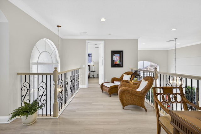 8168 Valhalla Dr, Delray Beach, FL 33446 - hallway featuring recessed lighting, ornamental molding, and light wood finished floors