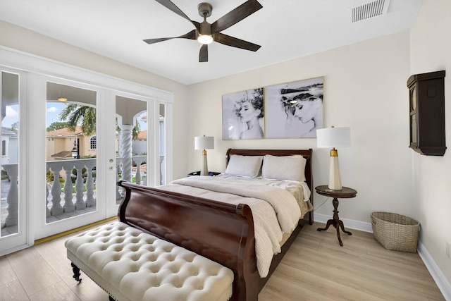 8168 Valhalla Dr, Delray Beach, FL 33446 - bedroom with access to outside, light wood-style flooring, and ceiling fan