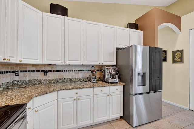 11291 Barca Blvd, Boynton Beach, FL 33437 - kitchen featuring stainless steel appliances, light tile patterned floors, and white cabinets