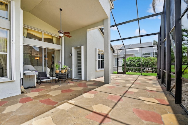 11291 Barca Blvd, Boynton Beach, FL 33437 - sunroom featuring a ceiling fan and vaulted ceiling