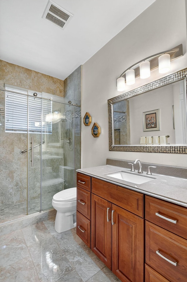 11291 Barca Blvd, Boynton Beach, FL 33437 - bathroom with vanity, a shower stall, and marble finish flooring