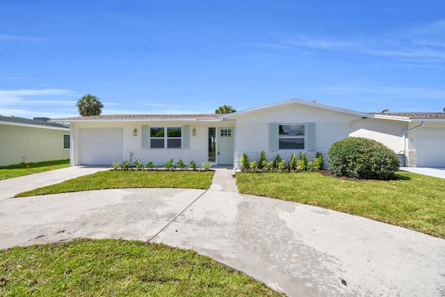 400 Riverside Dr, Palm Beach Gardens, FL 33410 - single story home with a garage, concrete driveway, a front lawn, and stucco siding