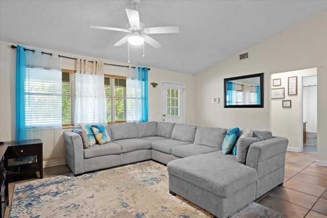 6015 Raintree Trl, Fort Pierce, FL 34982 - living area featuring vaulted ceiling and a ceiling fan