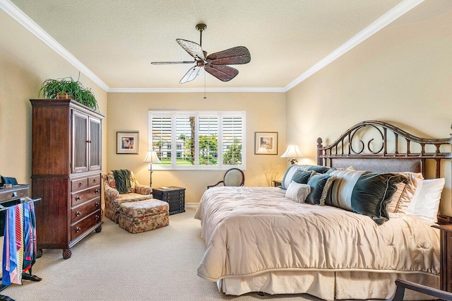 112 Palm Bay Dr Unit A, Palm Beach Gardens, FL 33418 - bedroom with carpet, crown molding, ceiling fan, and a textured ceiling