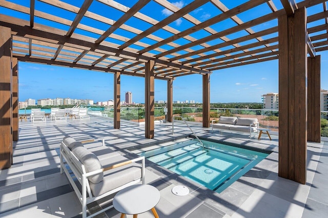 200 SE Mizner Blvd Unit 514, Boca Raton, FL 33432 - view of patio with a pergola, a city view, and an outdoor hangout area