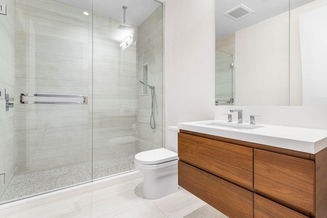 200 SE Mizner Blvd Unit 514, Boca Raton, FL 33432 - full bathroom with a stall shower, vanity, and tile patterned flooring