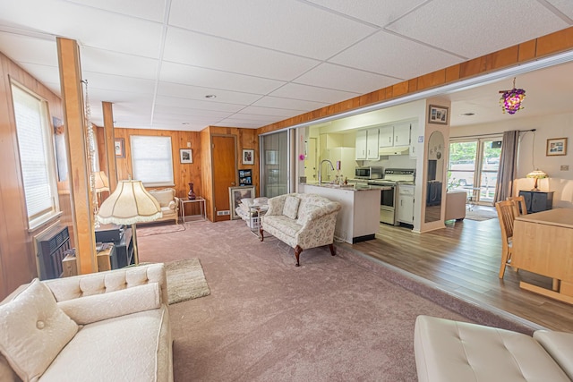 309 NE Jonquil St, Port Saint Lucie, FL 34983 - living room with wooden walls and light colored carpet