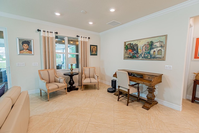 12736 SW Cattleya Ln, Port Saint Lucie, FL 34987 - office area featuring ornamental molding, plenty of natural light, recessed lighting, and light tile patterned floors
