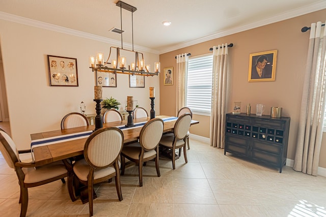 12736 SW Cattleya Ln, Port Saint Lucie, FL 34987 - dining area with a chandelier, ornamental molding, and light tile patterned flooring