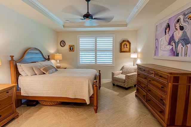 12736 SW Cattleya Ln, Port Saint Lucie, FL 34987 - bedroom featuring a tray ceiling, crown molding, and a ceiling fan