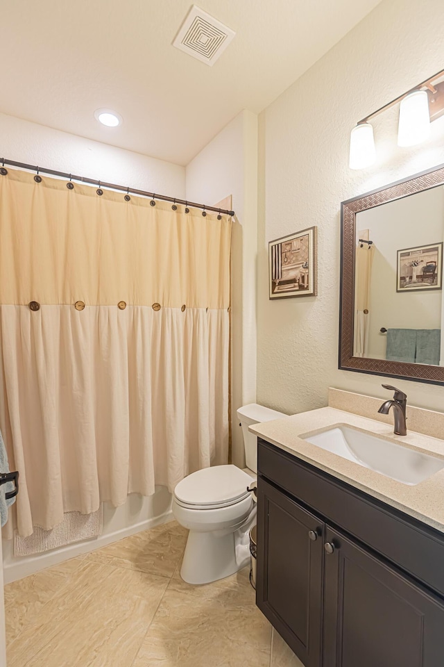 12736 SW Cattleya Ln, Port Saint Lucie, FL 34987 - full bathroom featuring vanity, shower / bathtub combination with curtain, a textured wall, and recessed lighting