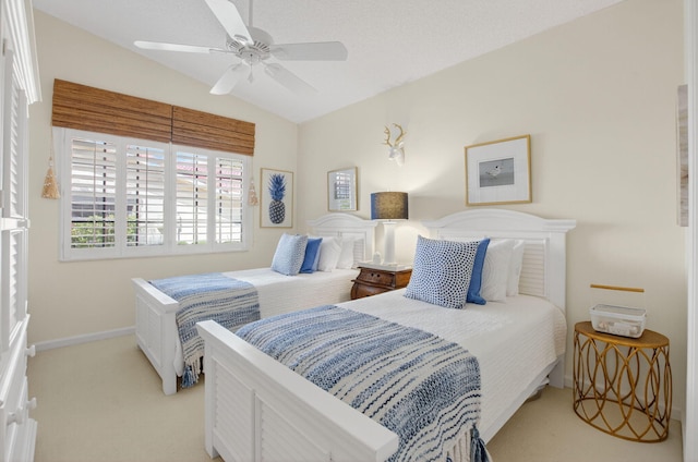 574 Emerald Way E, Deerfield Beach, FL 33442 - bedroom with lofted ceiling, light colored carpet, and a ceiling fan