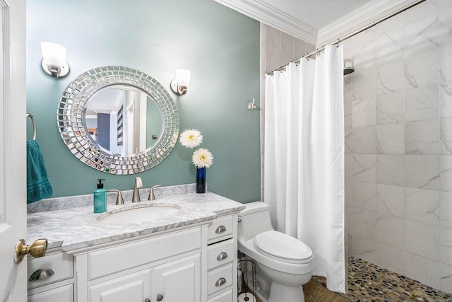 7141 Charleston Point Dr, Lake Worth, FL 33467 - bathroom featuring ornamental molding, vanity, and a tile shower