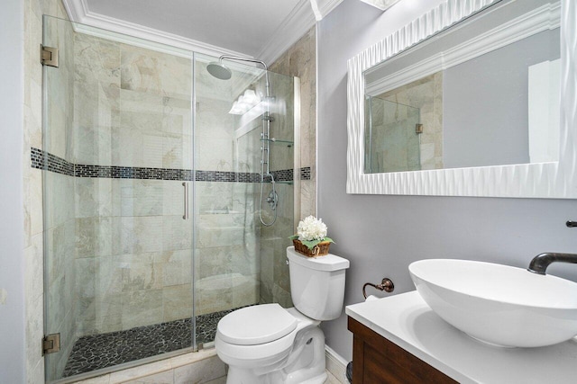 7141 Charleston Point Dr, Lake Worth, FL 33467 - bathroom with ornamental molding, a stall shower, and vanity
