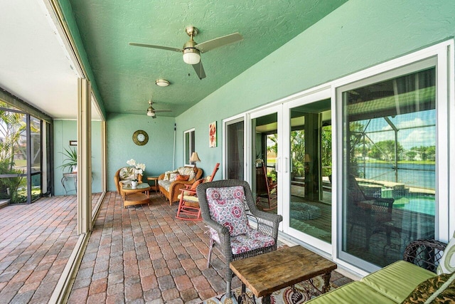 7141 Charleston Point Dr, Lake Worth, FL 33467 - sunroom with ceiling fan, french doors, and vaulted ceiling
