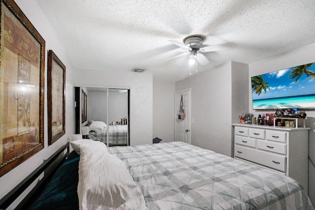 1395 SW 46 Th Ave, Fort Lauderdale, FL 33317 - bedroom with a closet, a textured ceiling, and ceiling fan