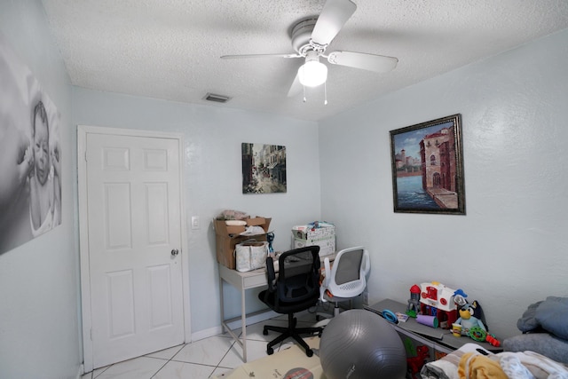 1395 SW 46 Th Ave, Fort Lauderdale, FL 33317 - office area featuring a textured ceiling, ceiling fan, and light tile patterned flooring