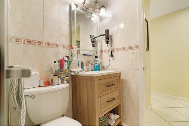 1395 SW 46 Th Ave, Fort Lauderdale, FL 33317 - half bathroom featuring tile walls, tile patterned flooring, vanity, and tasteful backsplash