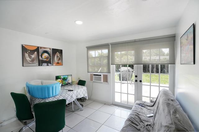 1395 SW 46 Th Ave, Fort Lauderdale, FL 33317 - office area featuring french doors, tile patterned flooring, cooling unit, and recessed lighting