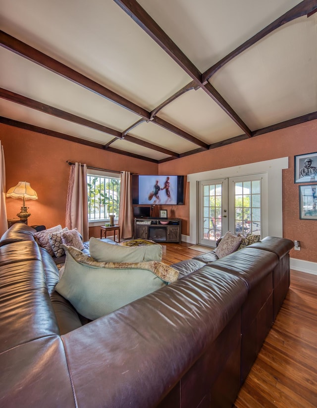624 10th Ave N, Lake Worth Beach, FL 33460 - living area with french doors, beamed ceiling, wood finished floors, and coffered ceiling