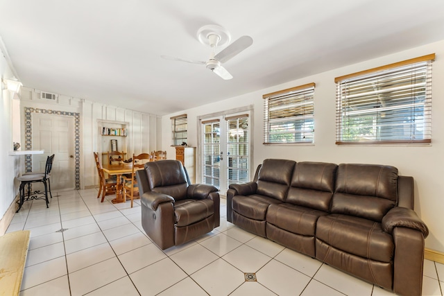 918 Grace Ave, Lake Worth, FL 33461 - living area featuring a ceiling fan, french doors, and light tile patterned floors