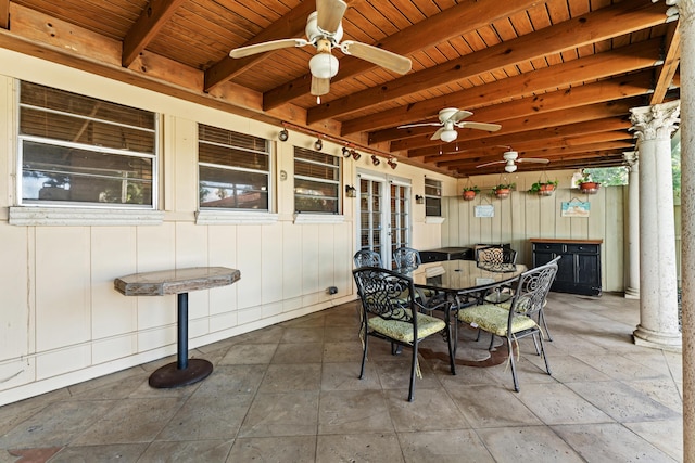 918 Grace Ave, Lake Worth, FL 33461 - dining area with a ceiling fan and a wooden ceiling with exposed beams