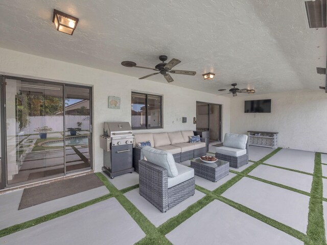 1598 SW 19th St, Boca Raton, FL 33486 - view of patio featuring a ceiling fan, grilling area, and outdoor lounge area