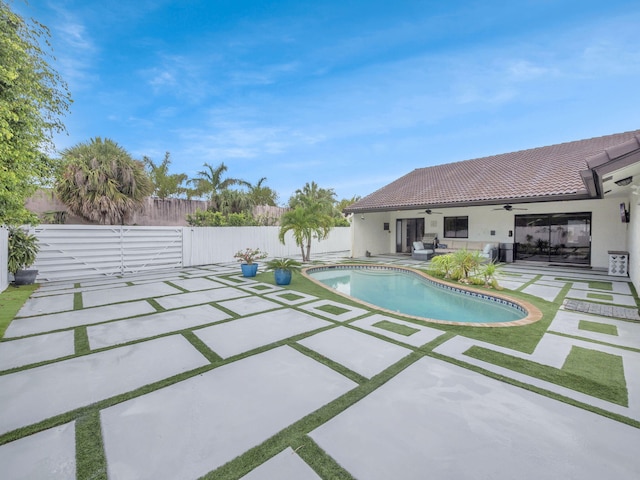 1598 SW 19th St, Boca Raton, FL 33486 - view of swimming pool with ceiling fan and a patio area