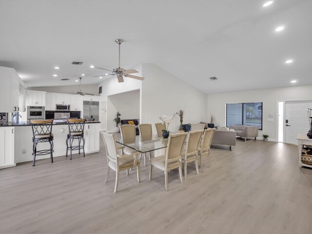 1598 SW 19th St, Boca Raton, FL 33486 - dining area featuring lofted ceiling, light wood-style floors, recessed lighting, and a ceiling fan