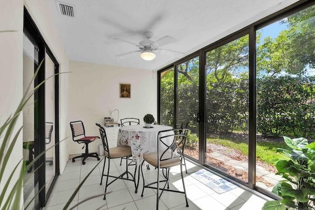 18619 Breezy Palm Way, Boca Raton, FL 33496 - sunroom / solarium featuring a ceiling fan, healthy amount of natural light, tile patterned floors, and floor to ceiling windows