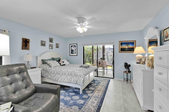 18619 Breezy Palm Way, Boca Raton, FL 33496 - bedroom featuring access to outside, a textured ceiling, and ceiling fan