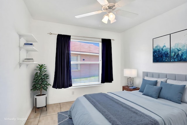 8140 Palm Gate Dr, Boynton Beach, FL 33436 - bedroom featuring a ceiling fan and light tile patterned floors