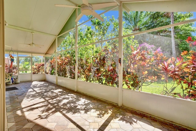 8140 Palm Gate Dr, Boynton Beach, FL 33436 - unfurnished sunroom featuring a ceiling fan and vaulted ceiling