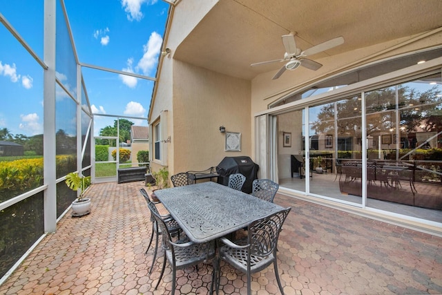 7052 Cataluna Cir, Delray Beach, FL 33446 - sunroom featuring a ceiling fan and outdoor dining space