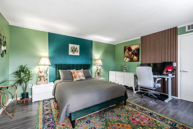 22164 Boca Rancho Dr Unit D, Boca Raton, FL 33428 - bedroom with wood finished floors, ornamental molding, a textured ceiling, and a desk