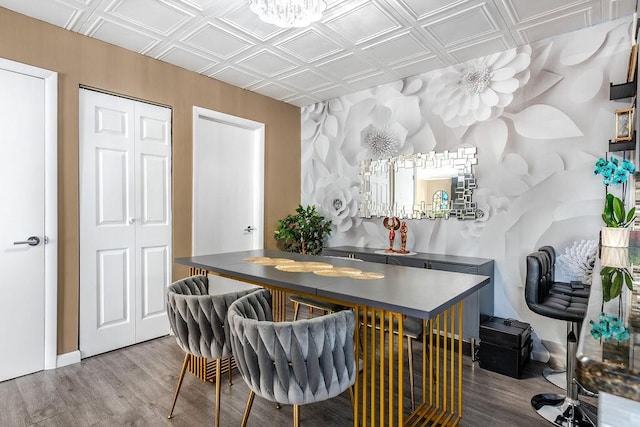22164 Boca Rancho Dr Unit D, Boca Raton, FL 33428 - bar area featuring an ornate ceiling, wood finished floors, and a chandelier