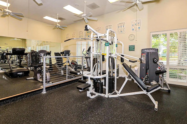 619 NW Monticello Pl, Port Saint Lucie, FL 34986 - workout area featuring ceiling fan, healthy amount of natural light, and high vaulted ceiling