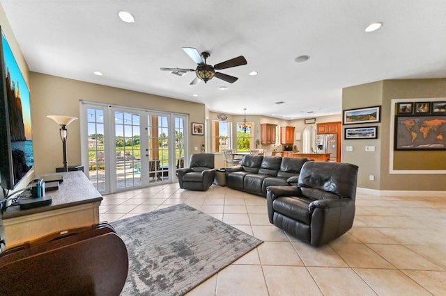 7486 Greenville Cir, Lake Worth, FL 33467 - living room with ceiling fan, light tile patterned floors, and recessed lighting